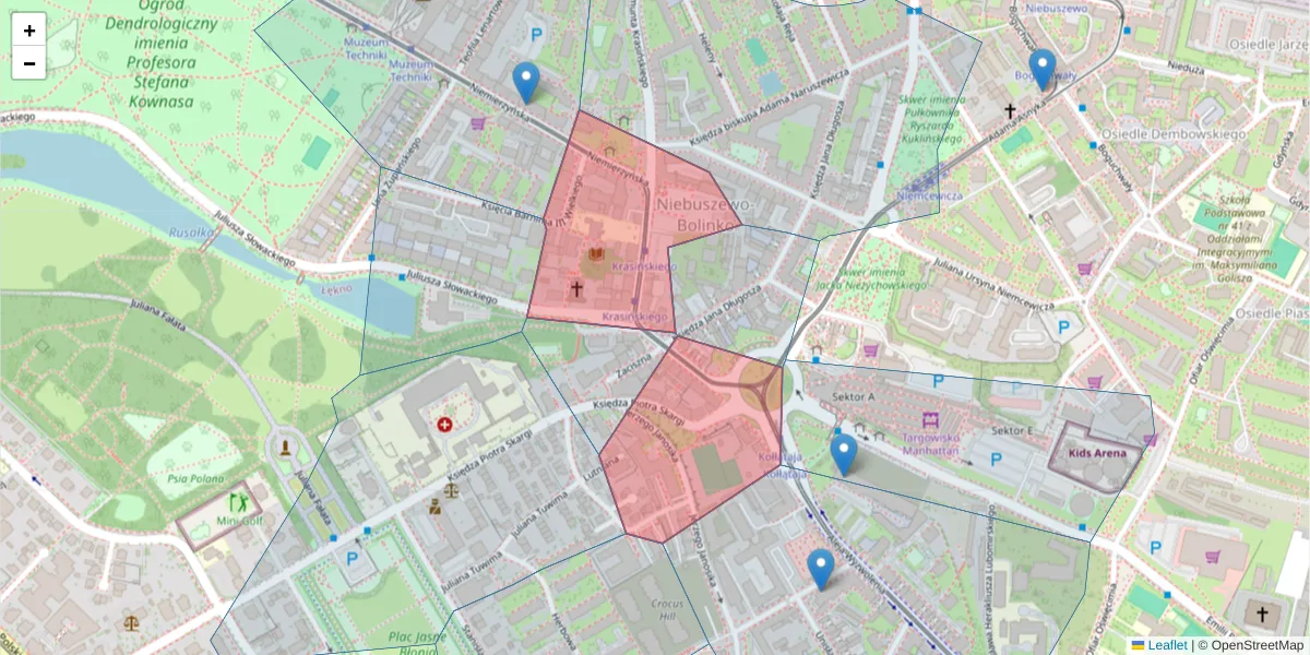 Szczegółowa mapa kodu pocztowego 71-435 z granicami, sąsiednimi kodami pocztowymi i urzędami pocztowymi