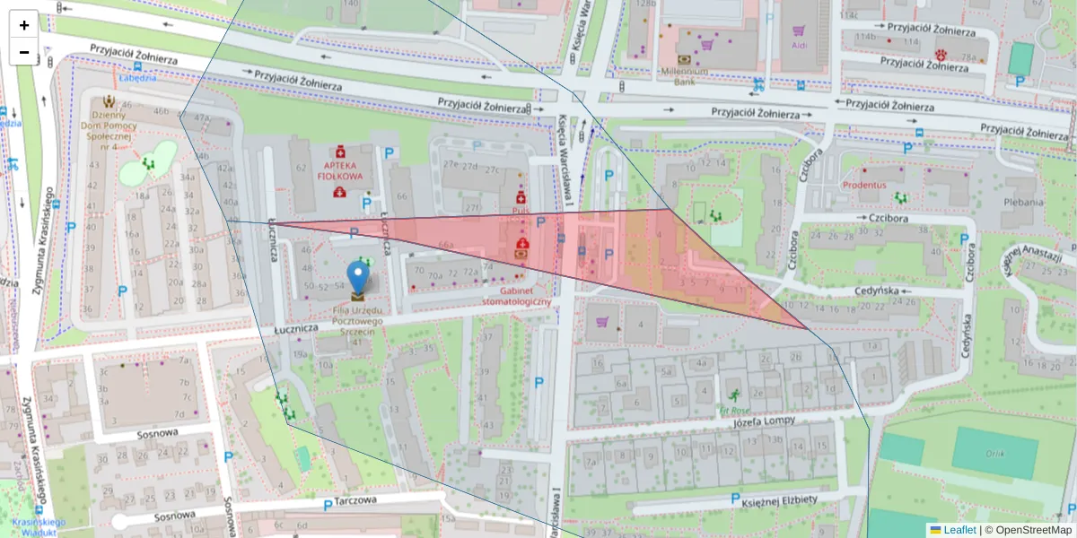 Szczegółowa mapa kodu pocztowego 71-449 z granicami, sąsiednimi kodami pocztowymi i urzędami pocztowymi