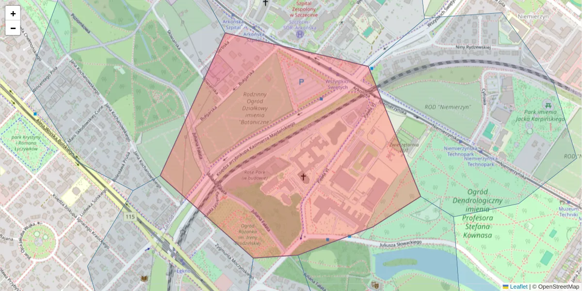 Szczegółowa mapa kodu pocztowego 71-459 z granicami, sąsiednimi kodami pocztowymi i urzędami pocztowymi