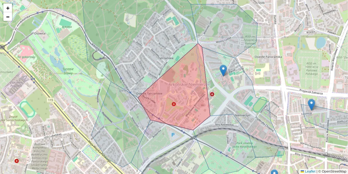 Szczegółowa mapa kodu pocztowego 71-466 z granicami, sąsiednimi kodami pocztowymi i urzędami pocztowymi