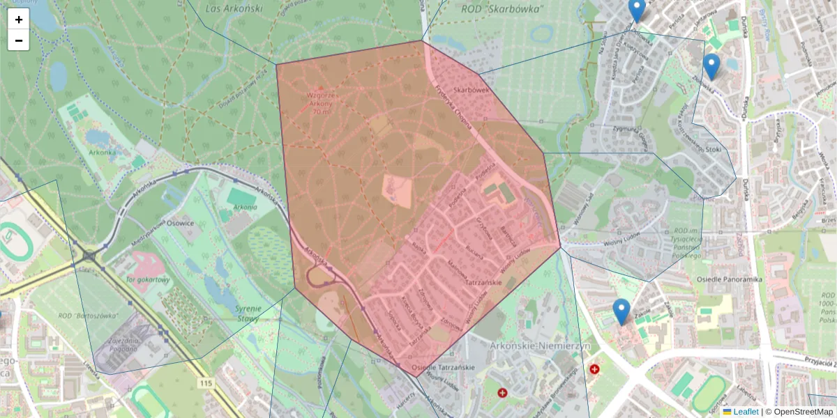 Szczegółowa mapa kodu pocztowego 71-483 z granicami, sąsiednimi kodami pocztowymi i urzędami pocztowymi