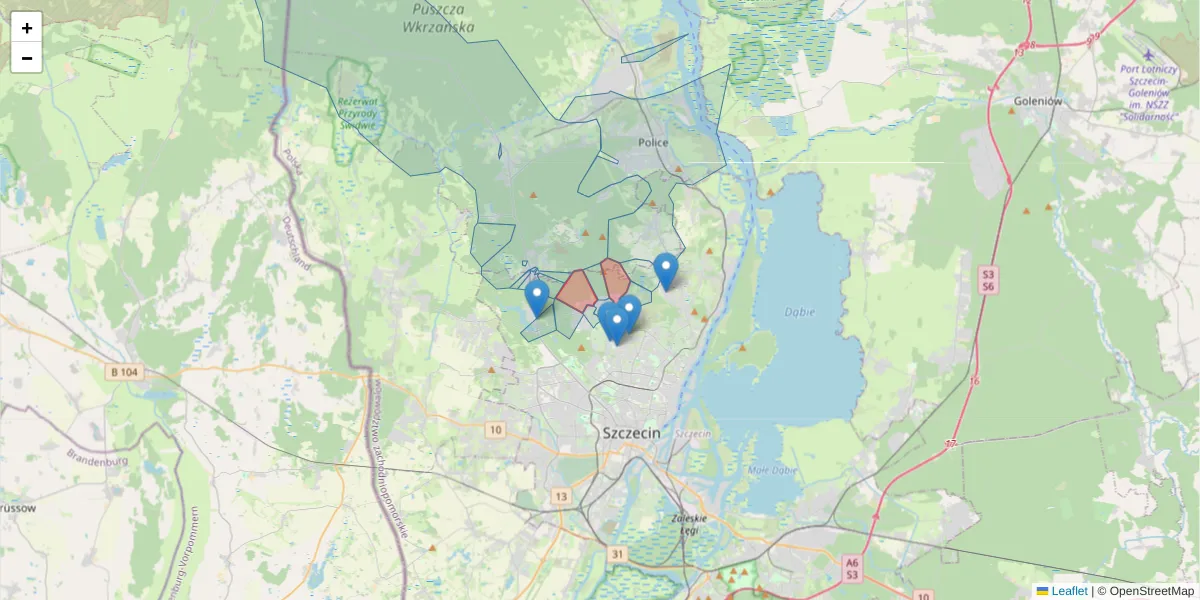 Szczegółowa mapa kodu pocztowego 71-497 z granicami, sąsiednimi kodami pocztowymi i urzędami pocztowymi