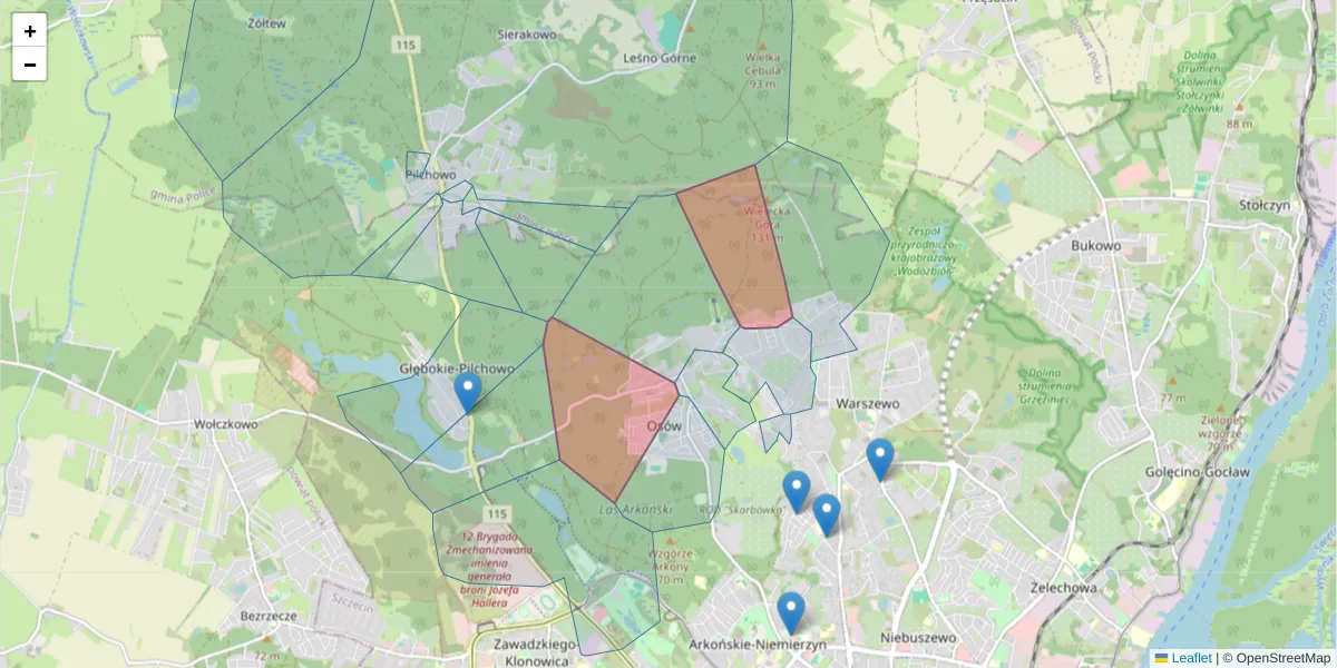 Szczegółowa mapa kodu pocztowego 71-499 z granicami, sąsiednimi kodami pocztowymi i urzędami pocztowymi