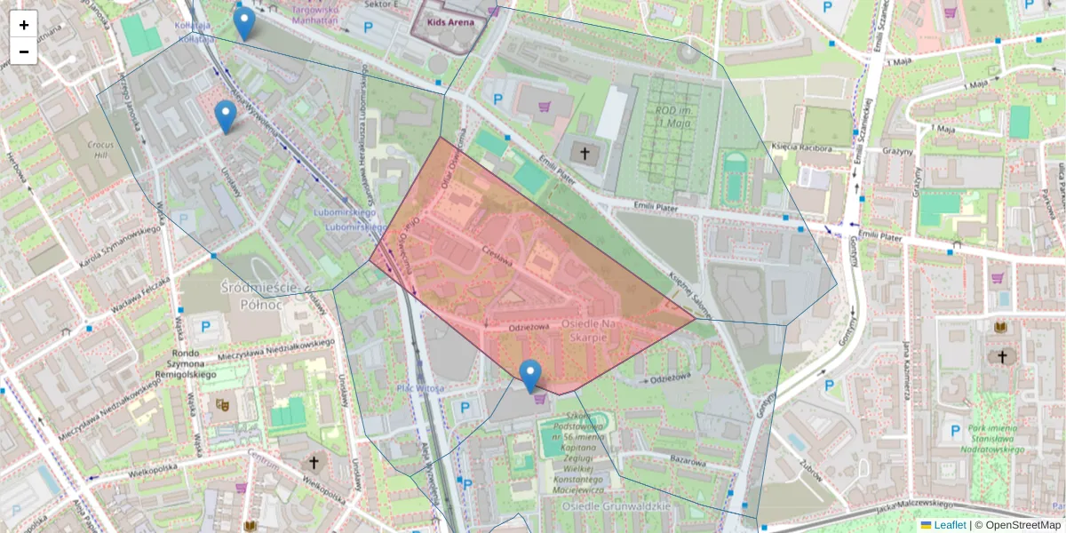 Szczegółowa mapa kodu pocztowego 71-502 z granicami, sąsiednimi kodami pocztowymi i urzędami pocztowymi