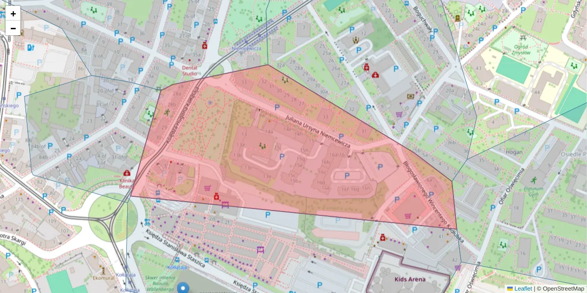 Szczegółowa mapa kodu pocztowego 71-516 z granicami, sąsiednimi kodami pocztowymi i urzędami pocztowymi