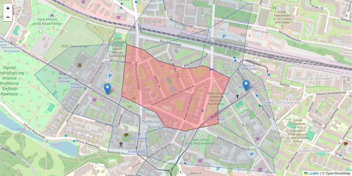 Szczegółowa mapa kodu pocztowego 71-556 z granicami, sąsiednimi kodami pocztowymi i urzędami pocztowymi
