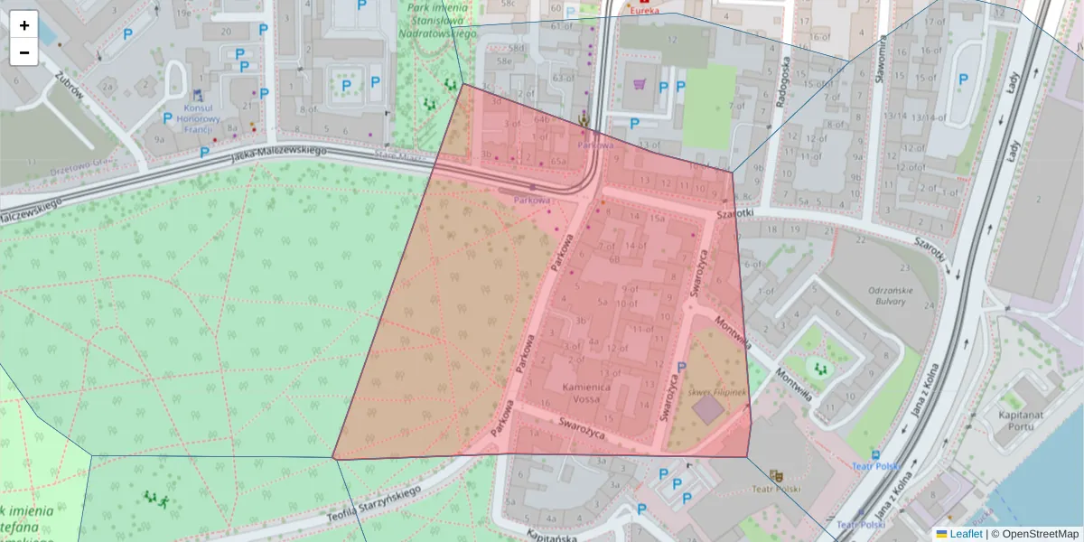 Szczegółowa mapa kodu pocztowego 71-600 z granicami, sąsiednimi kodami pocztowymi i urzędami pocztowymi