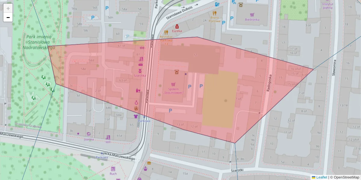 Szczegółowa mapa kodu pocztowego 71-621 z granicami, sąsiednimi kodami pocztowymi i urzędami pocztowymi