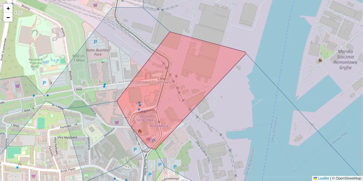 Szczegółowa mapa kodu pocztowego 71-642 z granicami, sąsiednimi kodami pocztowymi i urzędami pocztowymi