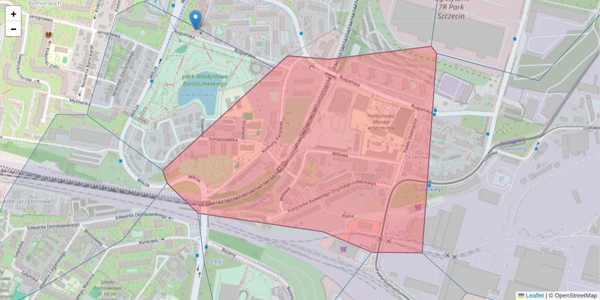 Szczegółowa mapa kodu pocztowego 71-650 z granicami, sąsiednimi kodami pocztowymi i urzędami pocztowymi