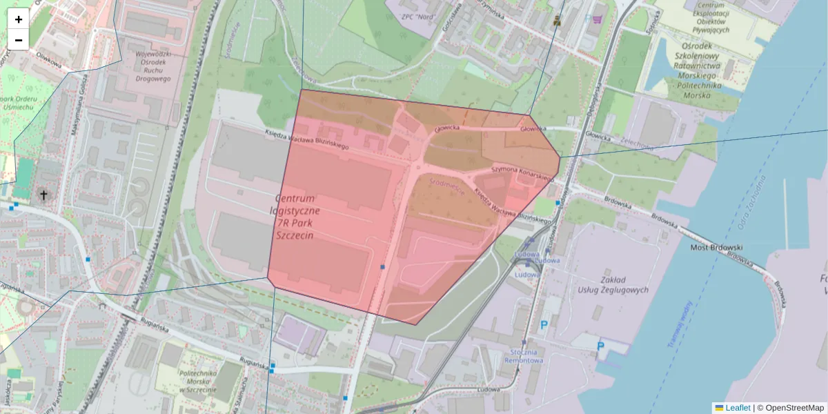 Szczegółowa mapa kodu pocztowego 71-703 z granicami, sąsiednimi kodami pocztowymi i urzędami pocztowymi