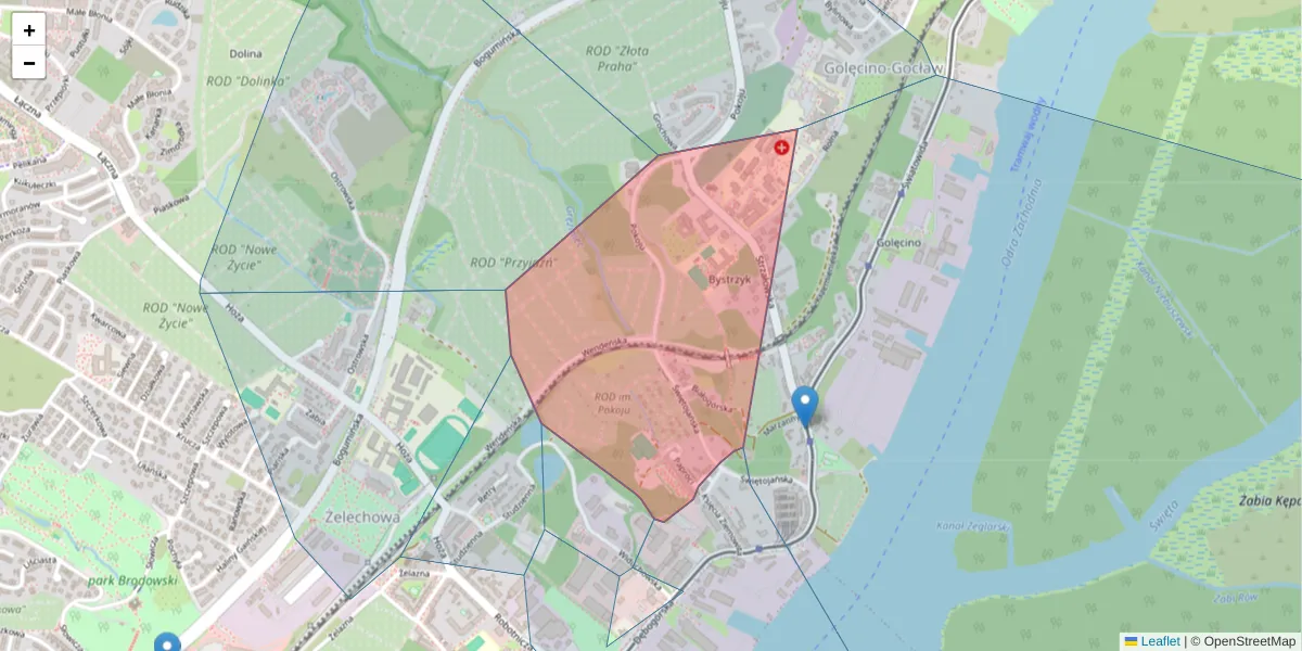 Szczegółowa mapa kodu pocztowego 71-720 z granicami, sąsiednimi kodami pocztowymi i urzędami pocztowymi