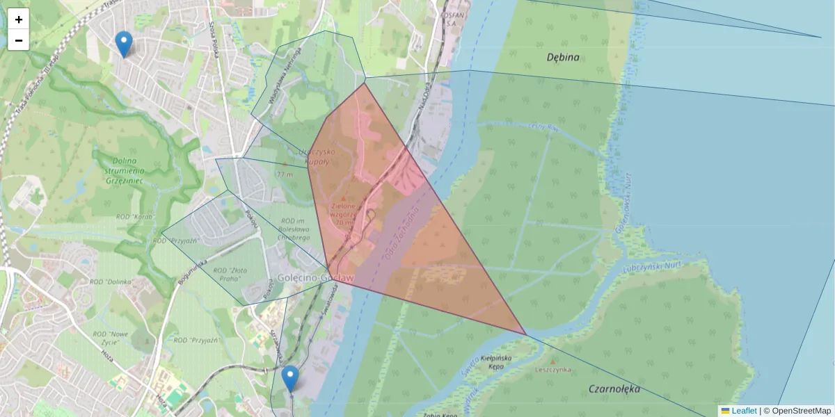 Szczegółowa mapa kodu pocztowego 71-737 z granicami, sąsiednimi kodami pocztowymi i urzędami pocztowymi
