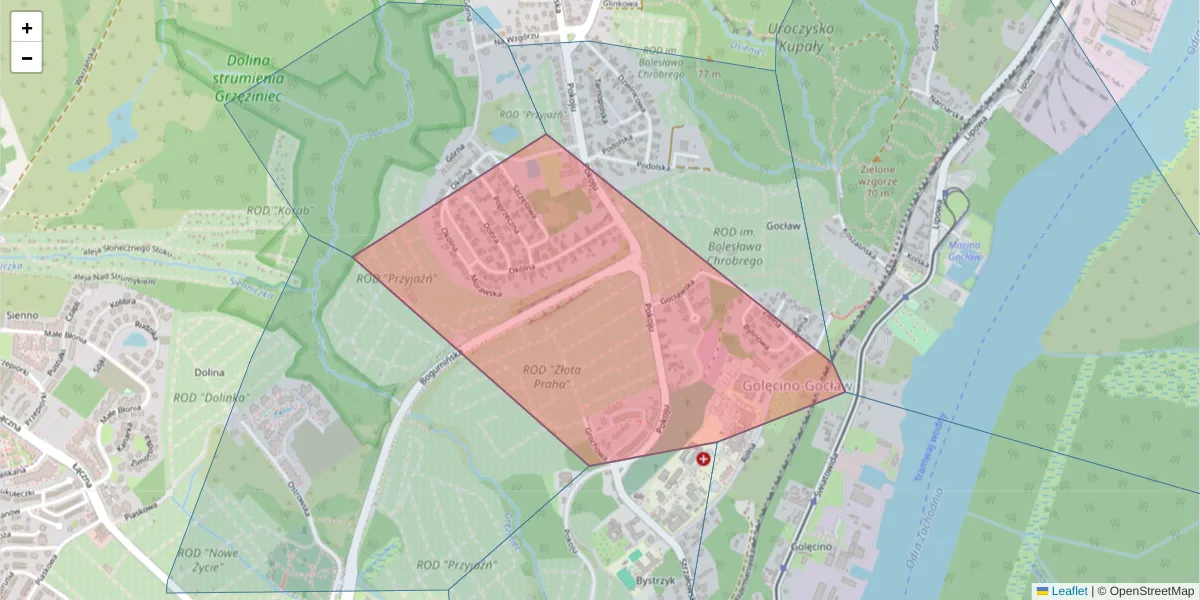 Szczegółowa mapa kodu pocztowego 71-742 z granicami, sąsiednimi kodami pocztowymi i urzędami pocztowymi