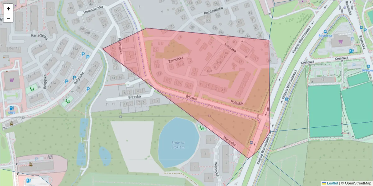 Szczegółowa mapa kodu pocztowego 71-772 z granicami, sąsiednimi kodami pocztowymi i urzędami pocztowymi