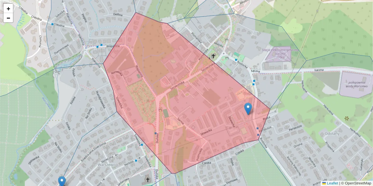Szczegółowa mapa kodu pocztowego 71-786 z granicami, sąsiednimi kodami pocztowymi i urzędami pocztowymi