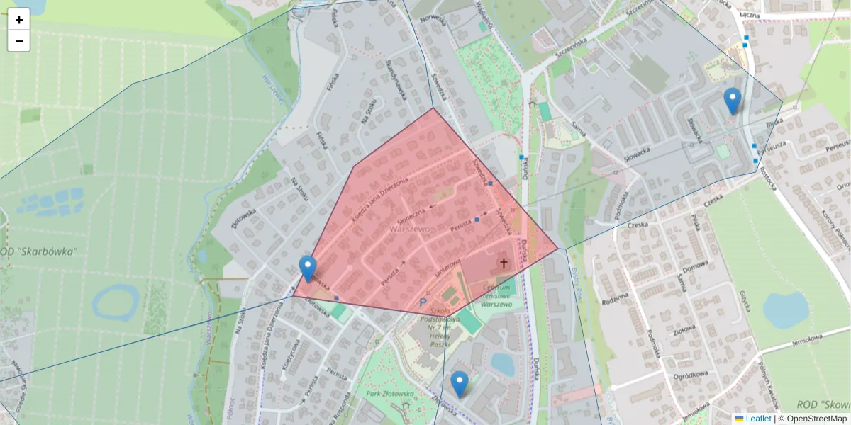 Szczegółowa mapa kodu pocztowego 71-796 z granicami, sąsiednimi kodami pocztowymi i urzędami pocztowymi