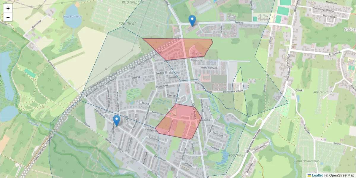 Szczegółowa mapa kodu pocztowego 71-800 z granicami, sąsiednimi kodami pocztowymi i urzędami pocztowymi