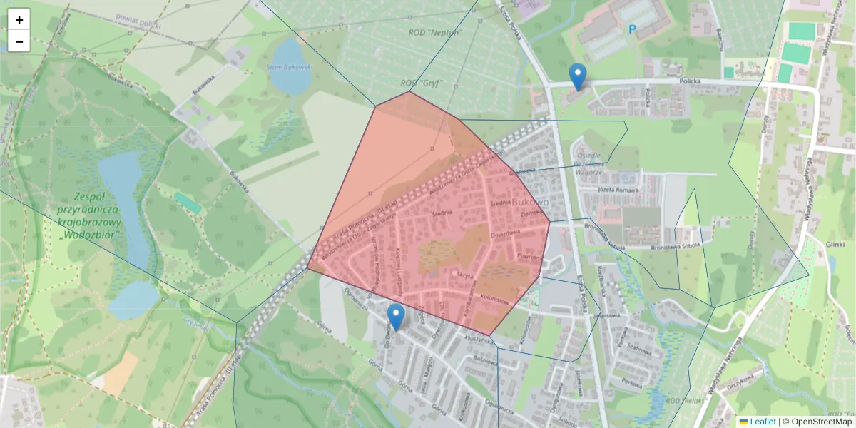 Szczegółowa mapa kodu pocztowego 71-811 z granicami, sąsiednimi kodami pocztowymi i urzędami pocztowymi
