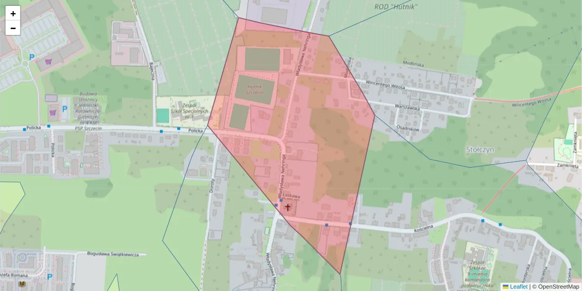 Szczegółowa mapa kodu pocztowego 71-836 z granicami, sąsiednimi kodami pocztowymi i urzędami pocztowymi