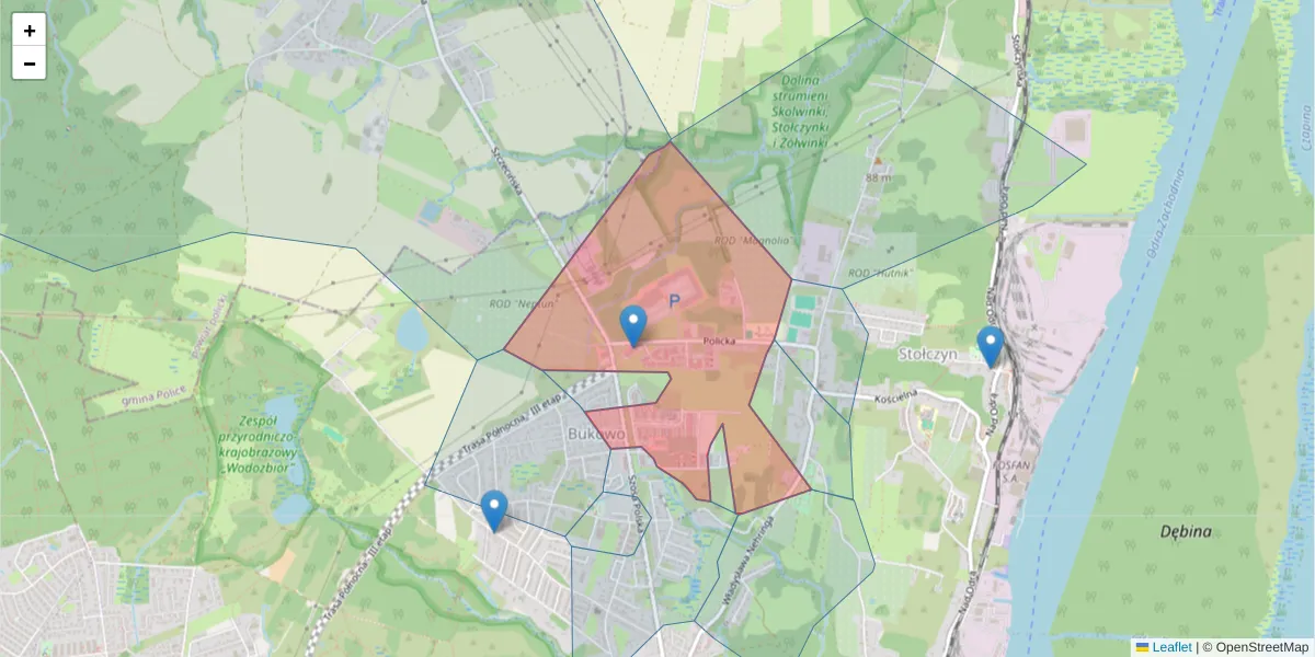 Szczegółowa mapa kodu pocztowego 71-837 z granicami, sąsiednimi kodami pocztowymi i urzędami pocztowymi