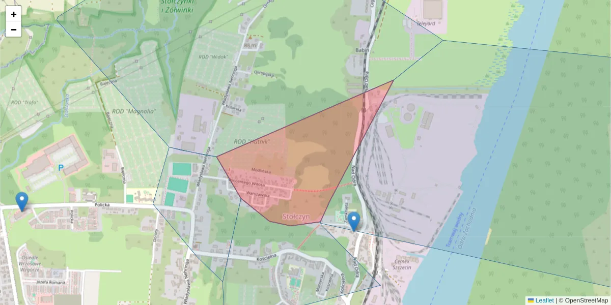 Szczegółowa mapa kodu pocztowego 71-842 z granicami, sąsiednimi kodami pocztowymi i urzędami pocztowymi