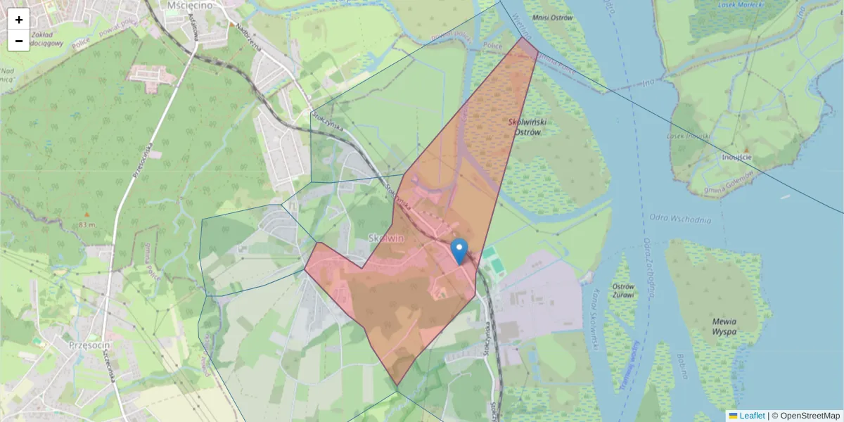 Szczegółowa mapa kodu pocztowego 71-880 z granicami, sąsiednimi kodami pocztowymi i urzędami pocztowymi