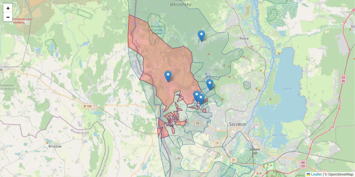 Szczegółowa mapa kodu pocztowego 72-003 z granicami, sąsiednimi kodami pocztowymi i urzędami pocztowymi