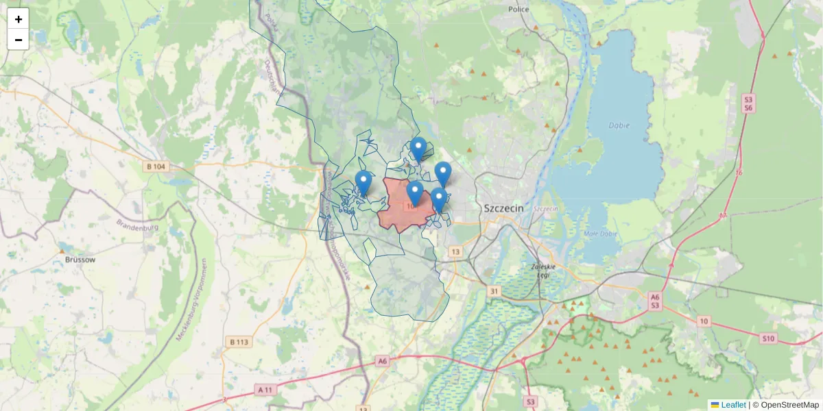 Szczegółowa mapa kodu pocztowego 72-006 z granicami, sąsiednimi kodami pocztowymi i urzędami pocztowymi