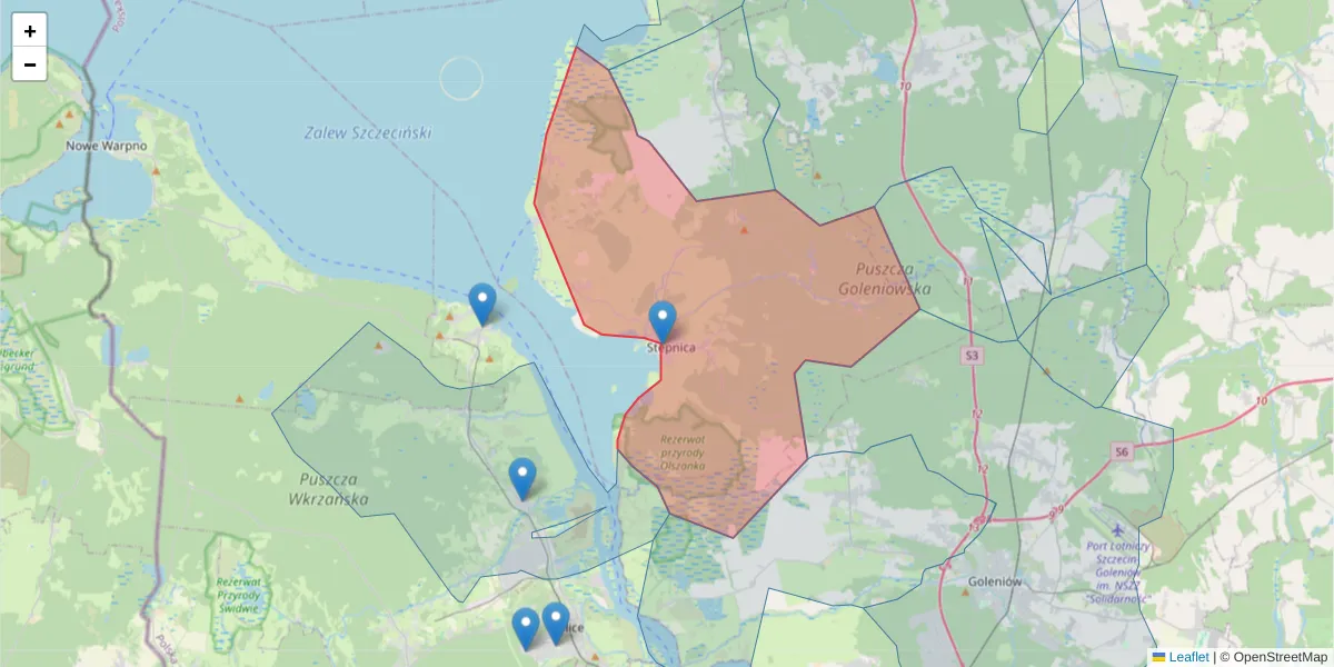 Szczegółowa mapa kodu pocztowego 72-112 z granicami, sąsiednimi kodami pocztowymi i urzędami pocztowymi