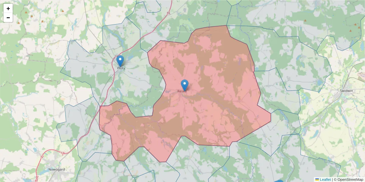 Szczegółowa mapa kodu pocztowego 72-315 z granicami, sąsiednimi kodami pocztowymi i urzędami pocztowymi