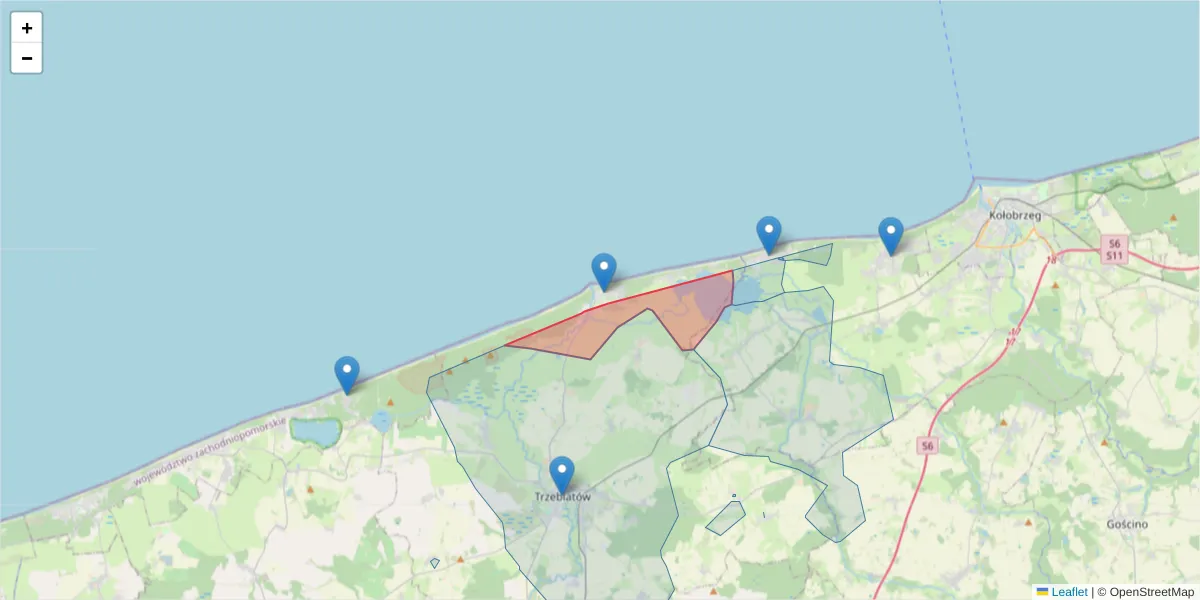 Szczegółowa mapa kodu pocztowego 72-330 z granicami, sąsiednimi kodami pocztowymi i urzędami pocztowymi