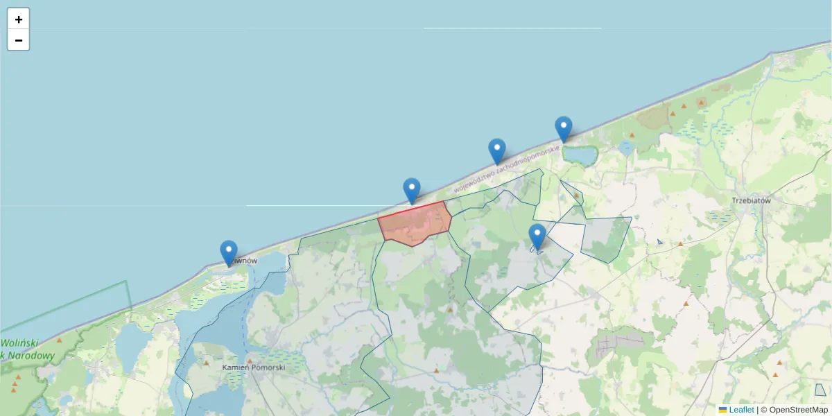 Szczegółowa mapa kodu pocztowego 72-346 z granicami, sąsiednimi kodami pocztowymi i urzędami pocztowymi