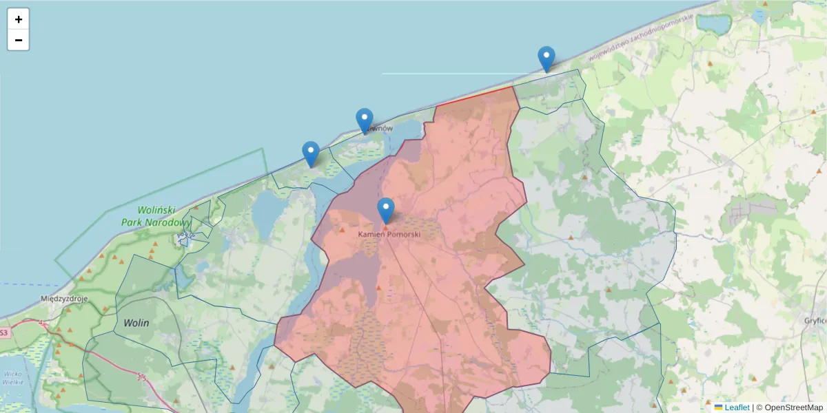 Szczegółowa mapa kodu pocztowego 72-400 z granicami, sąsiednimi kodami pocztowymi i urzędami pocztowymi