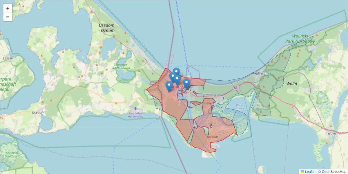 Szczegółowa mapa kodu pocztowego 72-600 z granicami, sąsiednimi kodami pocztowymi i urzędami pocztowymi