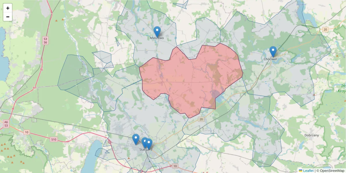 Szczegółowa mapa kodu pocztowego 73-112 z granicami, sąsiednimi kodami pocztowymi i urzędami pocztowymi