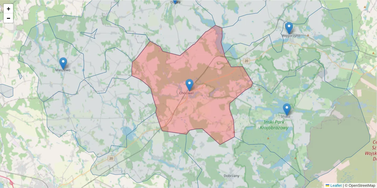 Szczegółowa mapa kodu pocztowego 73-120 z granicami, sąsiednimi kodami pocztowymi i urzędami pocztowymi