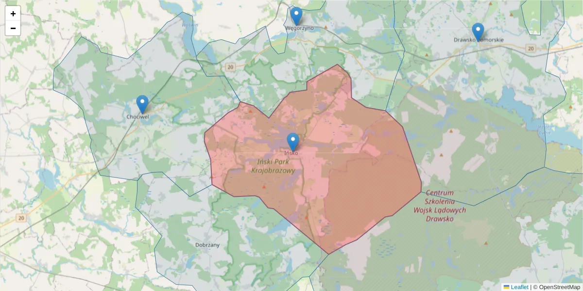 Szczegółowa mapa kodu pocztowego 73-140 z granicami, sąsiednimi kodami pocztowymi i urzędami pocztowymi