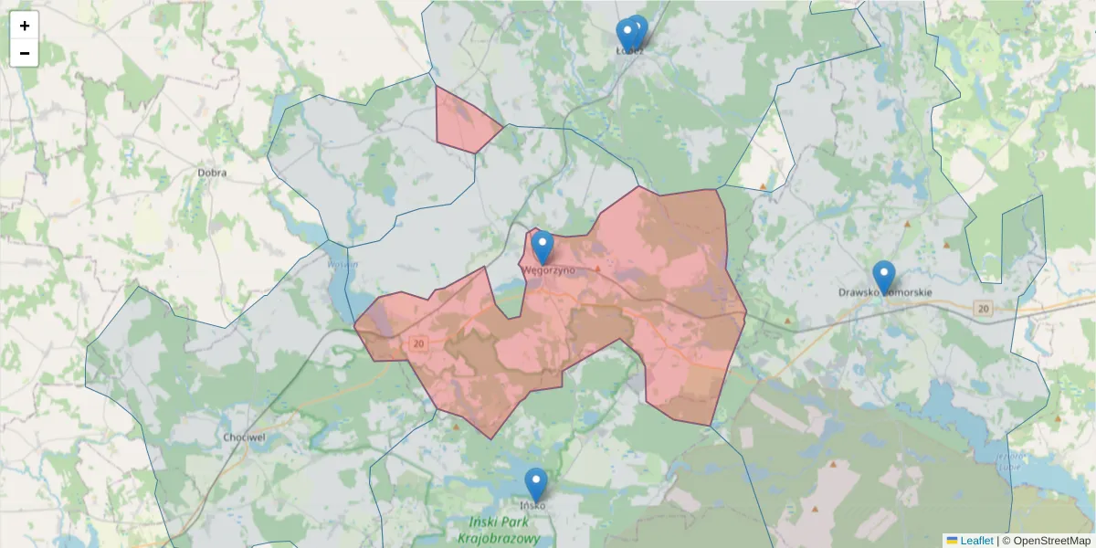 Szczegółowa mapa kodu pocztowego 73-155 z granicami, sąsiednimi kodami pocztowymi i urzędami pocztowymi