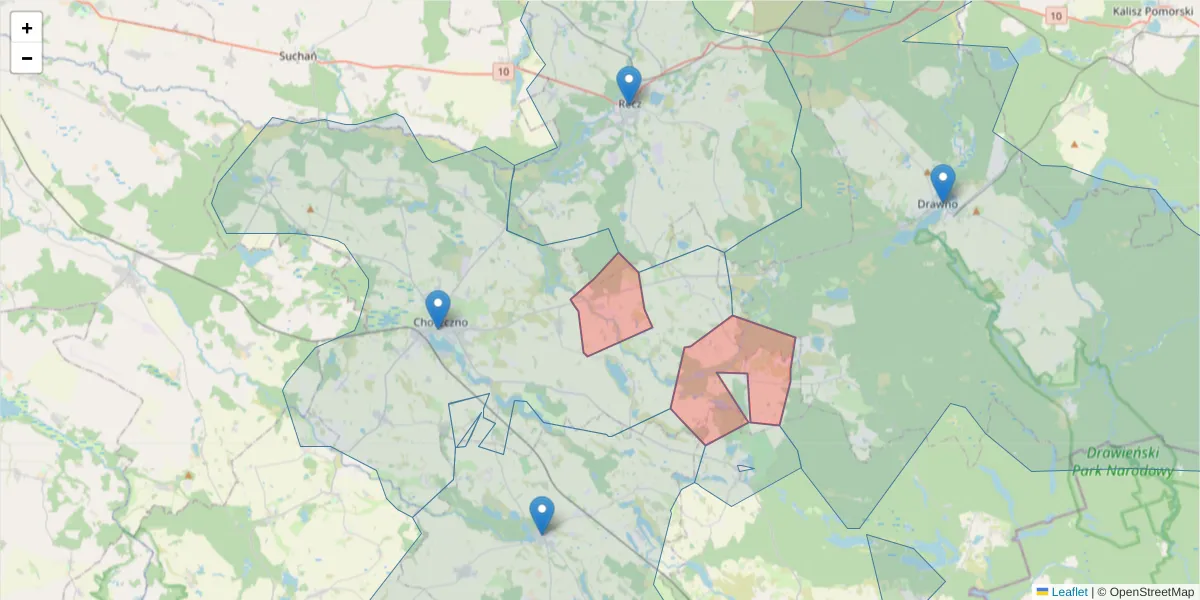 Szczegółowa mapa kodu pocztowego 73-222 z granicami, sąsiednimi kodami pocztowymi i urzędami pocztowymi