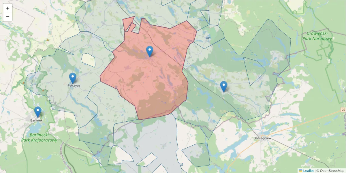Szczegółowa mapa kodu pocztowego 73-231 z granicami, sąsiednimi kodami pocztowymi i urzędami pocztowymi