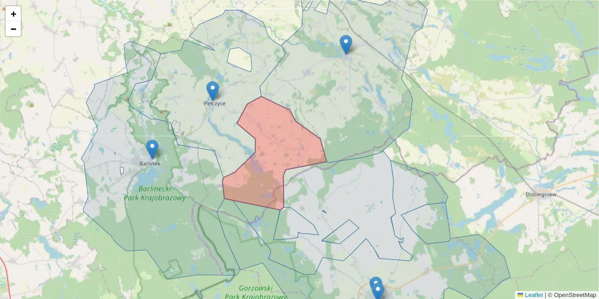 Szczegółowa mapa kodu pocztowego 73-261 z granicami, sąsiednimi kodami pocztowymi i urzędami pocztowymi