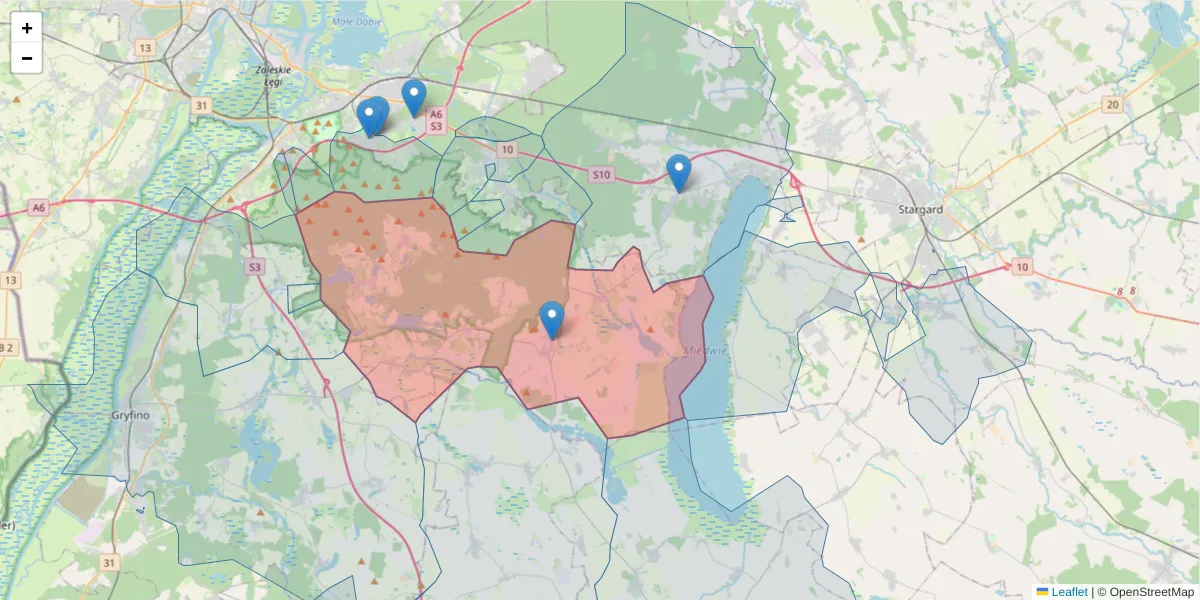 Szczegółowa mapa kodu pocztowego 74-106 z granicami, sąsiednimi kodami pocztowymi i urzędami pocztowymi