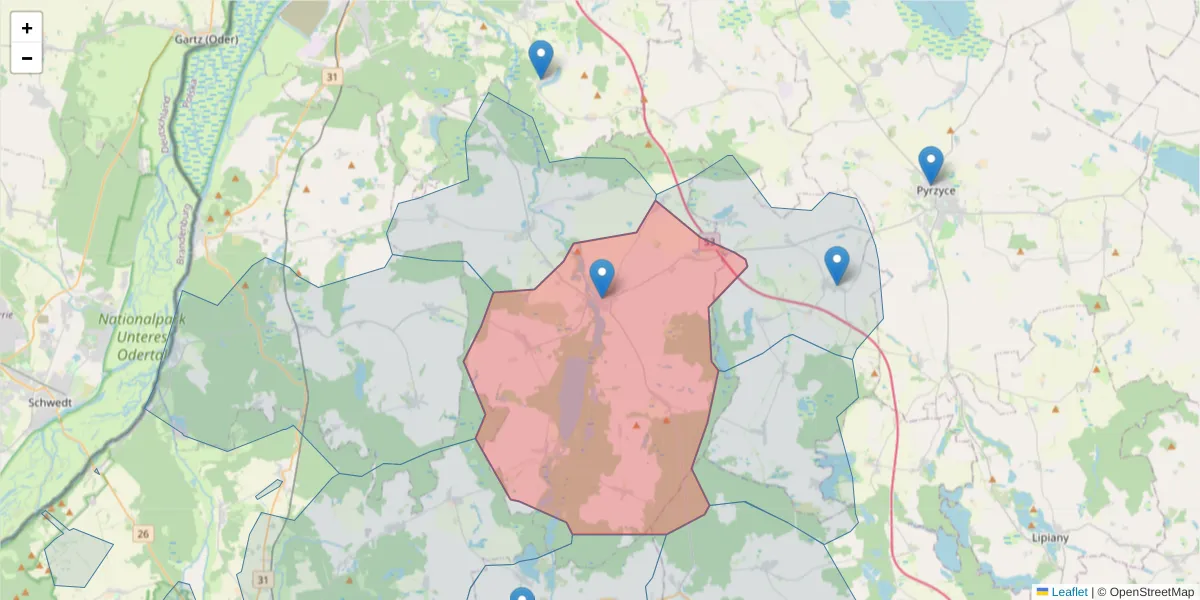 Szczegółowa mapa kodu pocztowego 74-110 z granicami, sąsiednimi kodami pocztowymi i urzędami pocztowymi