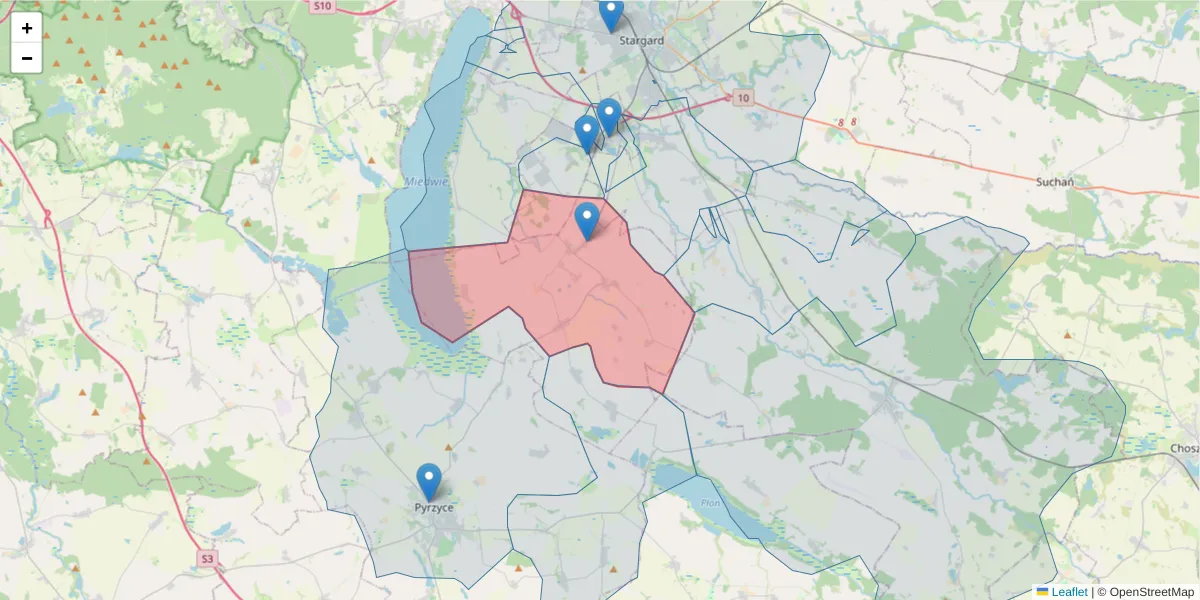 Szczegółowa mapa kodu pocztowego 74-201 z granicami, sąsiednimi kodami pocztowymi i urzędami pocztowymi