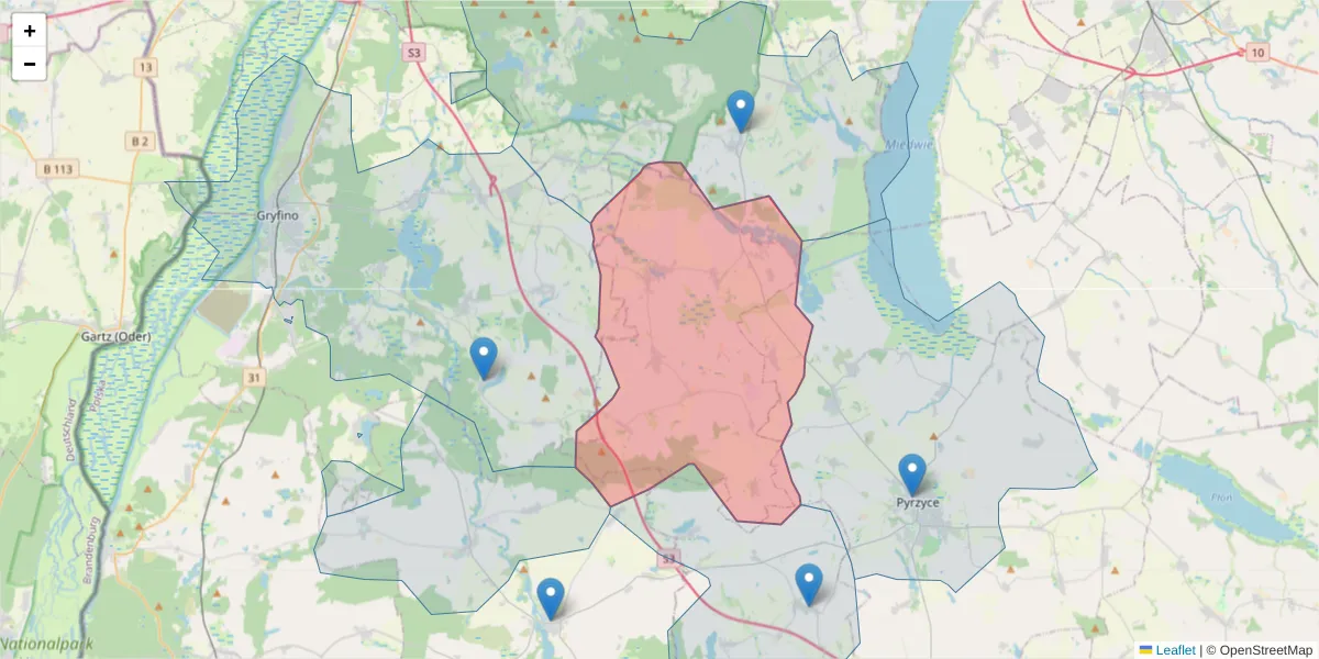 Szczegółowa mapa kodu pocztowego 74-202 z granicami, sąsiednimi kodami pocztowymi i urzędami pocztowymi