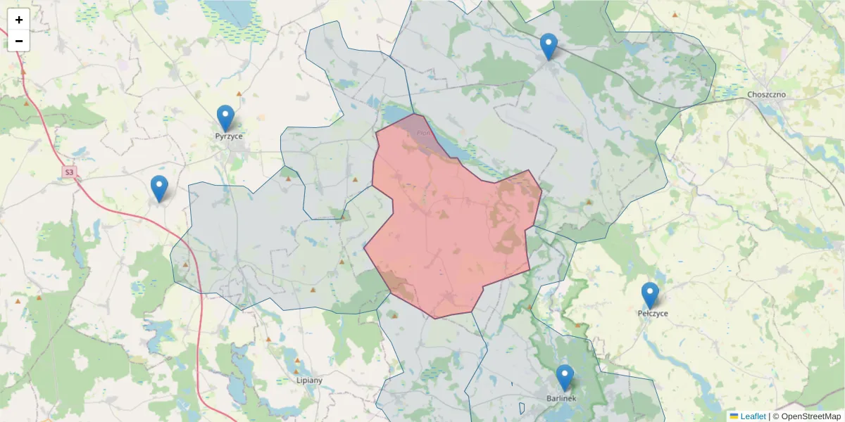 Szczegółowa mapa kodu pocztowego 74-210 z granicami, sąsiednimi kodami pocztowymi i urzędami pocztowymi