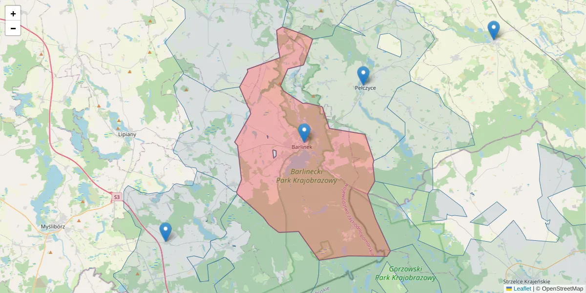 Szczegółowa mapa kodu pocztowego 74-320 z granicami, sąsiednimi kodami pocztowymi i urzędami pocztowymi