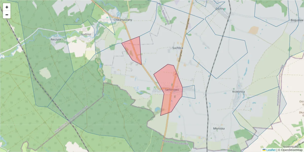 Szczegółowa mapa kodu pocztowego 74-405 z granicami, sąsiednimi kodami pocztowymi i urzędami pocztowymi