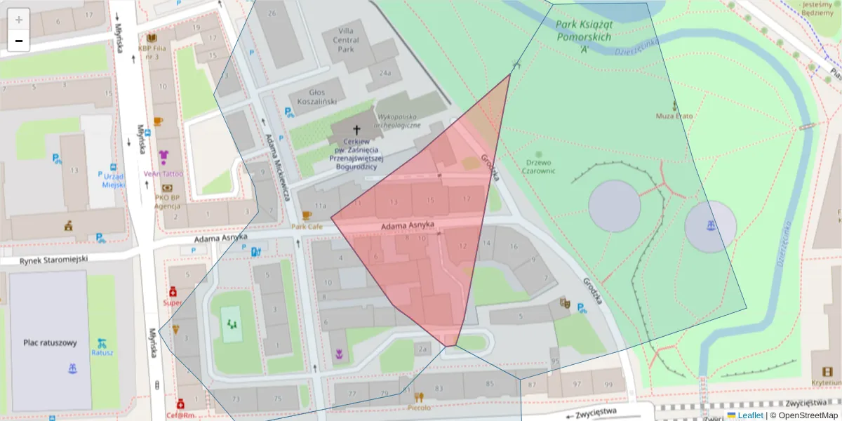 Szczegółowa mapa kodu pocztowego 75-003 z granicami, sąsiednimi kodami pocztowymi i urzędami pocztowymi